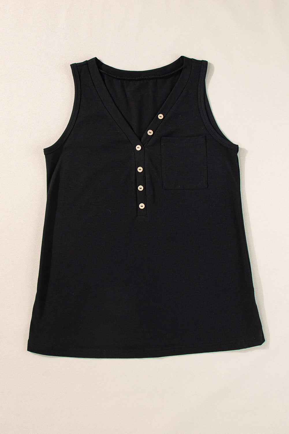 Half Button V Neck Patched Pocket Tank Top