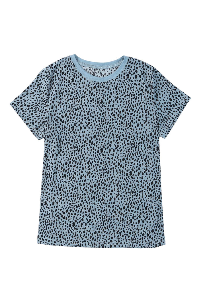 Gray Cheetah Print O-neck Short Sleeve T Shirt