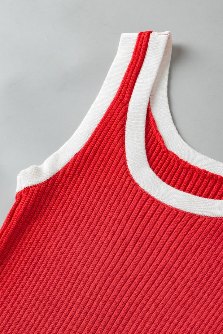 Colorblock Edge Ribbed Knit U Neck Tank Top