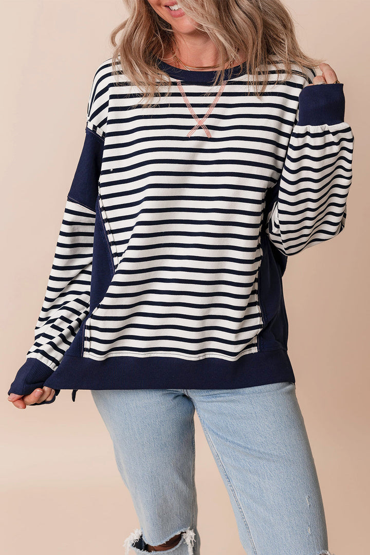 Color Block Exposed Seam Loose Fit Sweatshirt