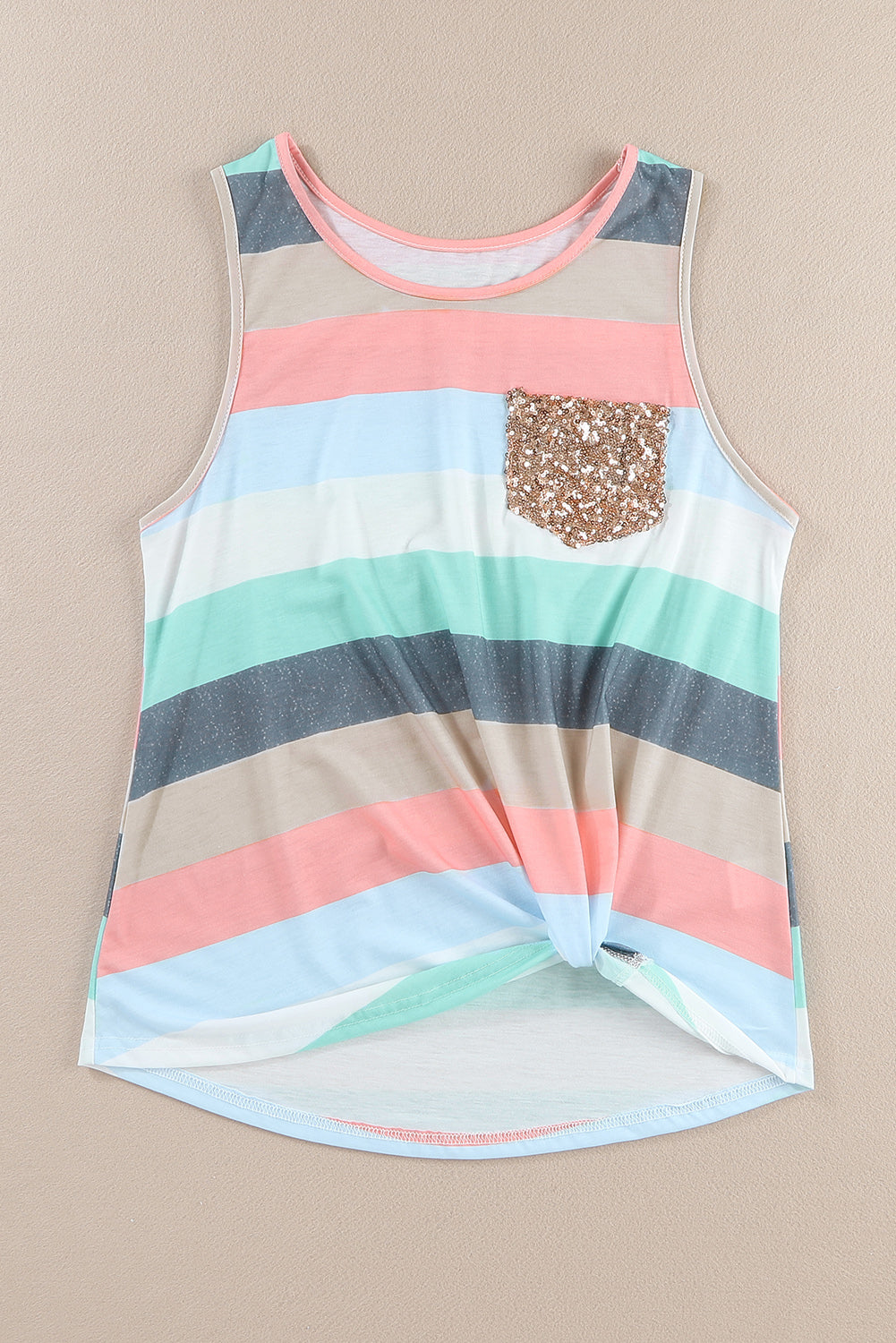 Sequin Pocket Patchwork Striped Tank Top