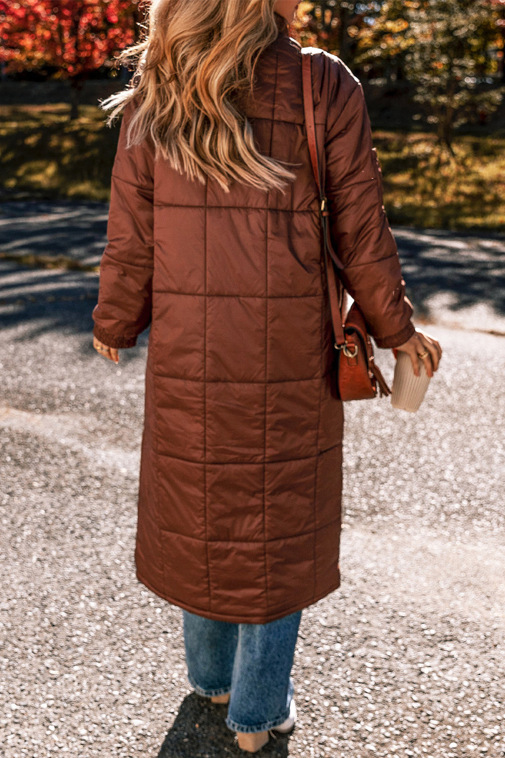 Quilted Puffer Stand Neck Zipped Mid-length Coat