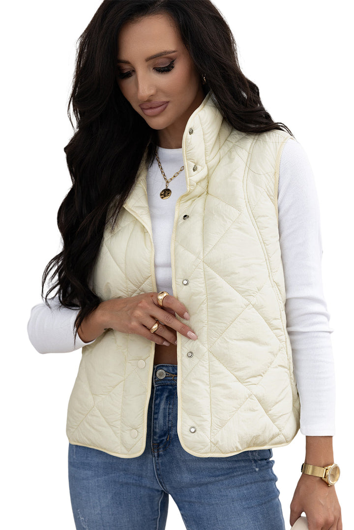 Quilted High Neck Button Up Pocket Vest Coat