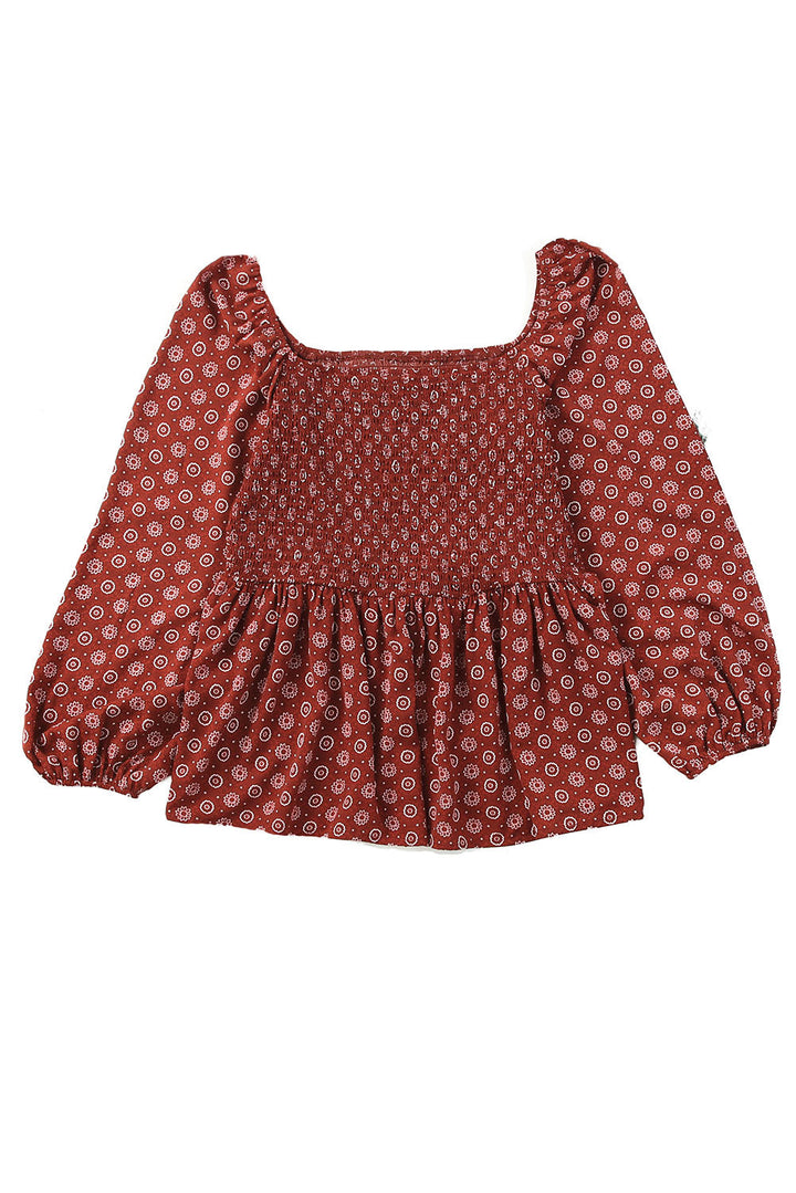 Plus Size Square Neck Printed Peplum Top