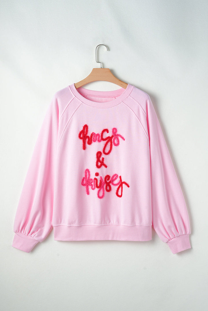 Hugs and Kisses Pop Up Embroidered Raglan Sleeve Sweatshirt