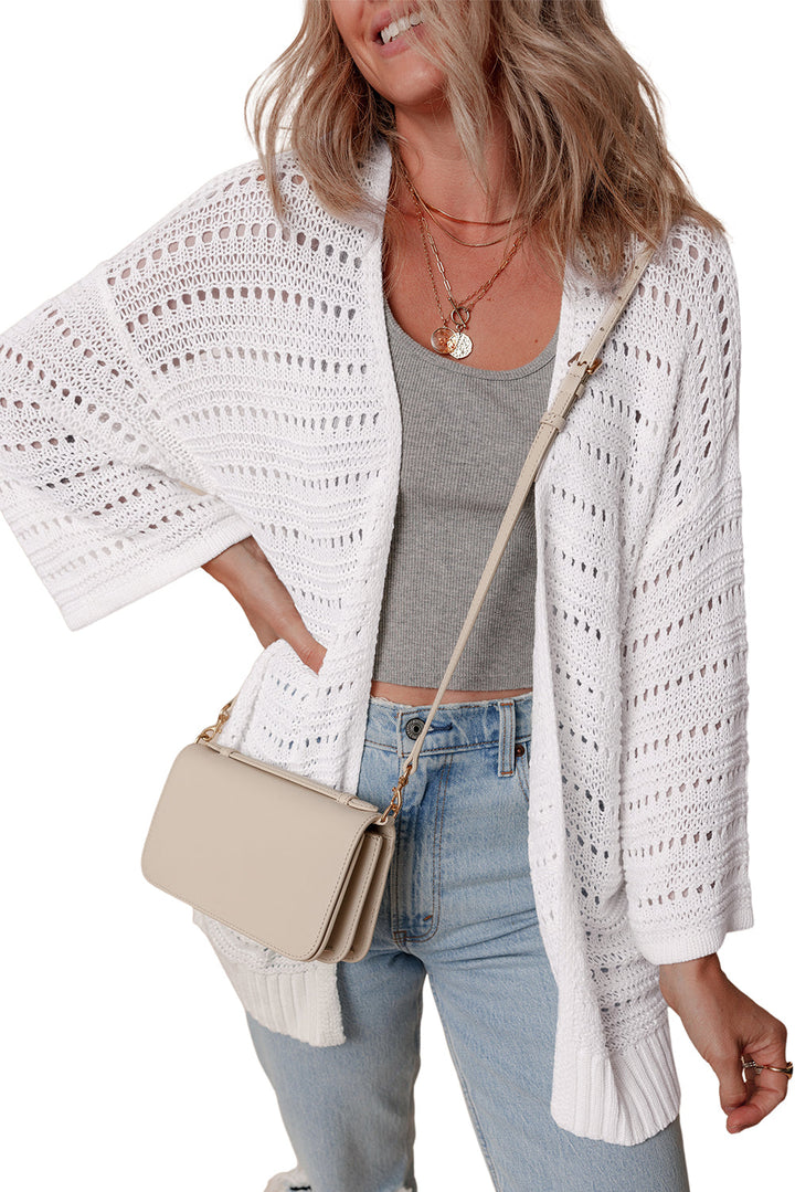 Pointelle Knit Bracelet Sleeve Open Cardigan