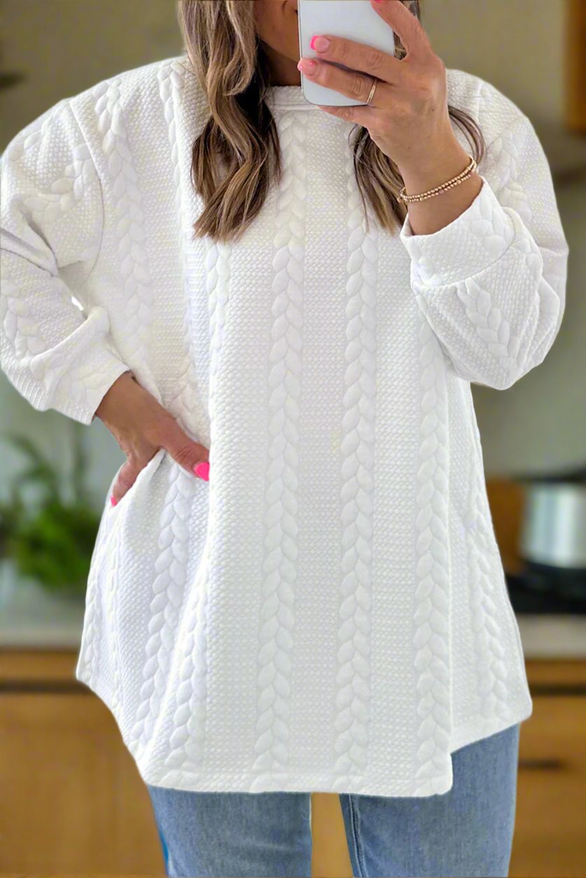 Cable Textured Loose Plus Size Sweatshirt