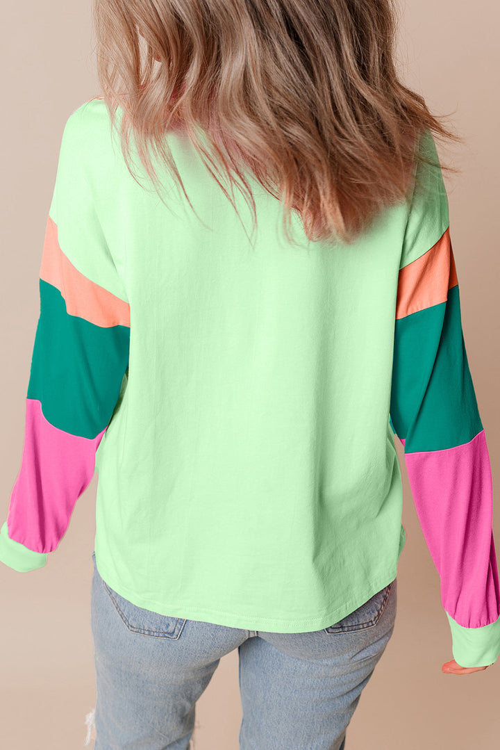 Colorblock Patchwork Long Sleeve Loose Top