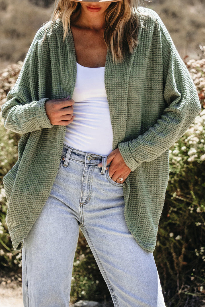 Waffle Knit Open Front Cardigan