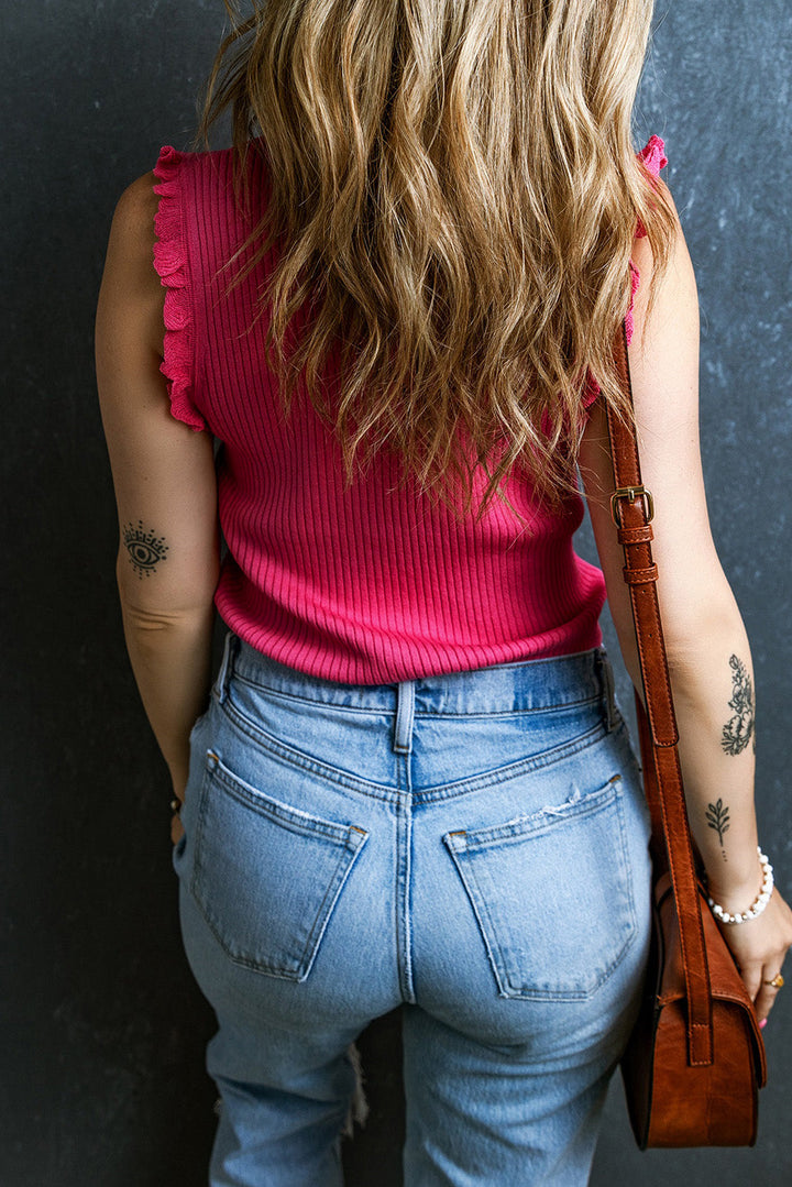 Ribbed Ruffled Sweater Tank