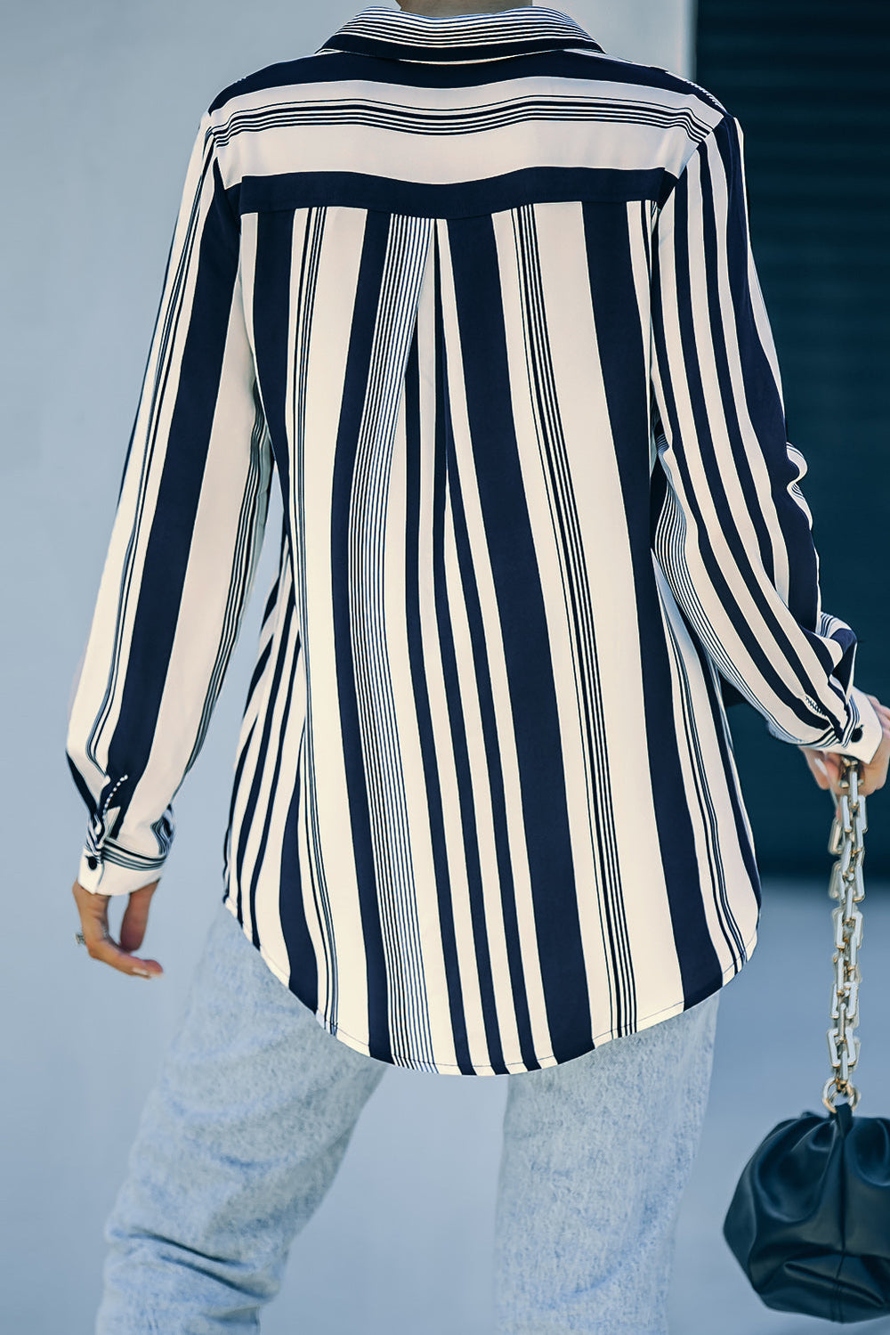 Navy Striped Modern Women Shirt