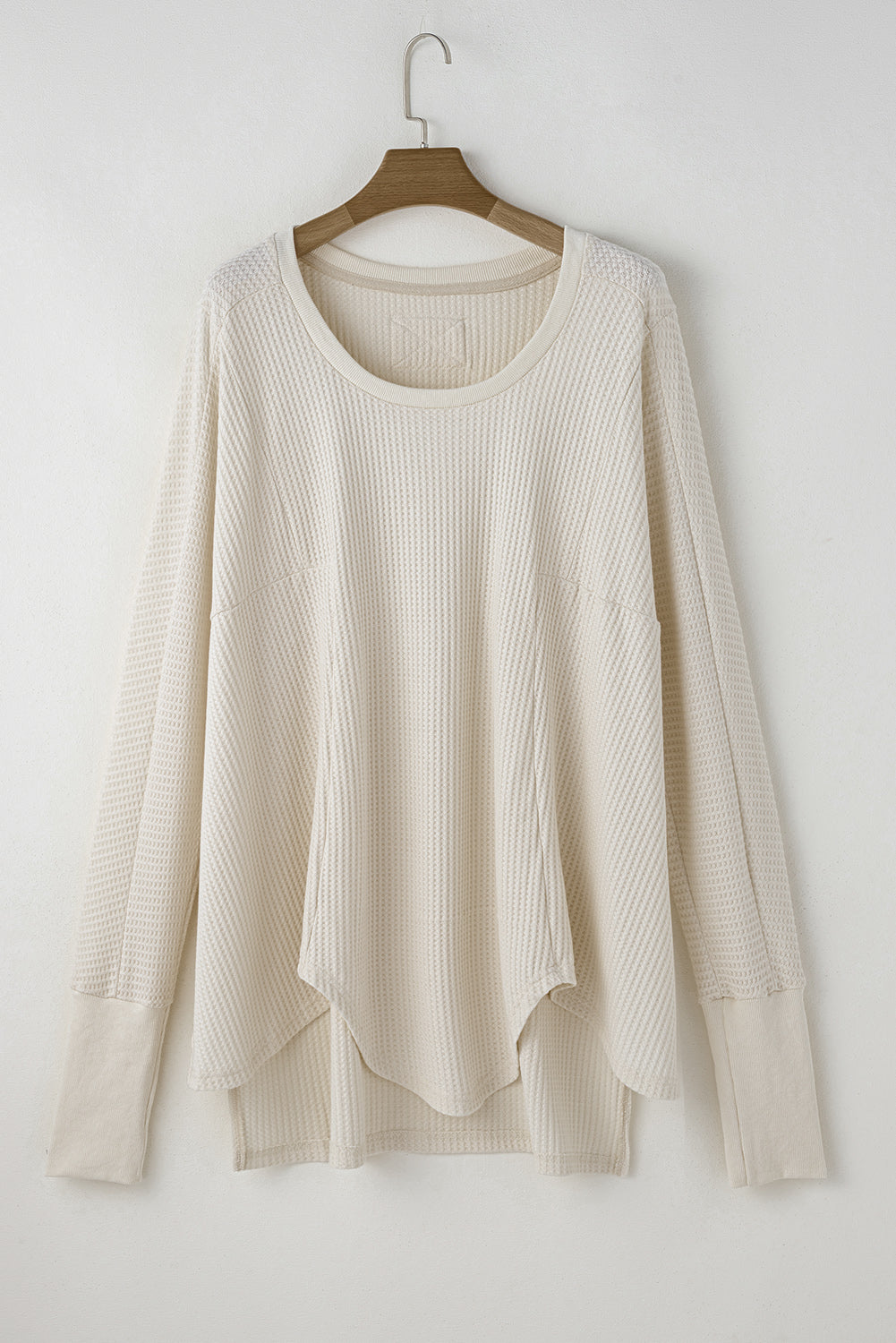 Waffle Knit Exposed Seam V Neck Oversized Top