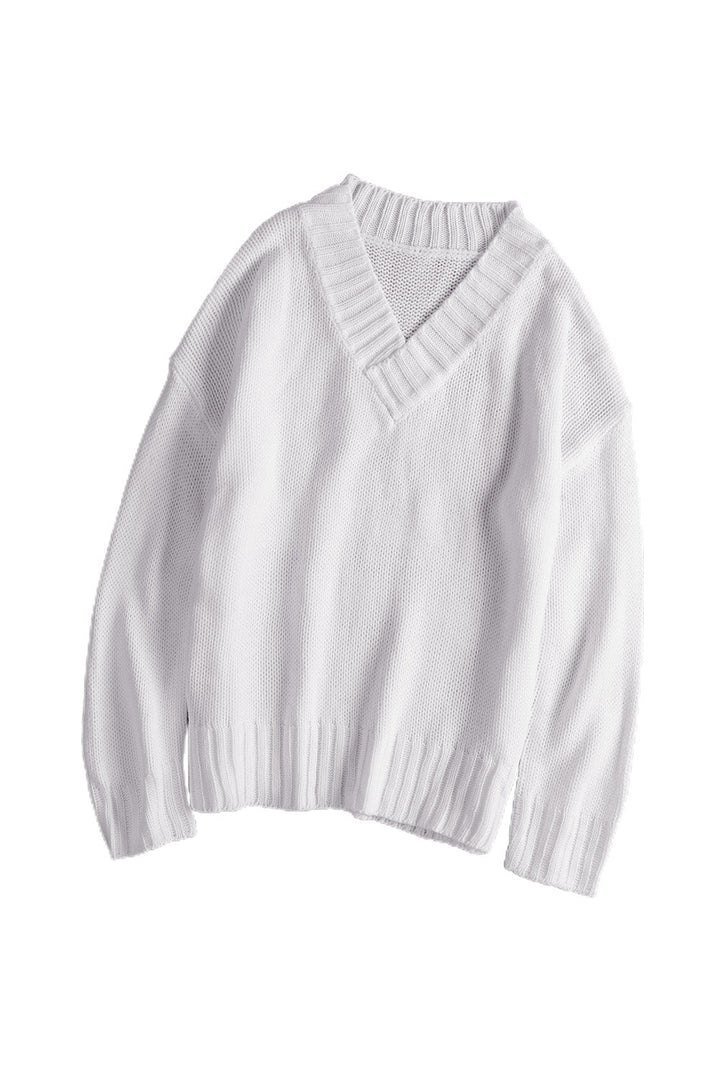 V neck Drop Shoulder Knitted Sweater