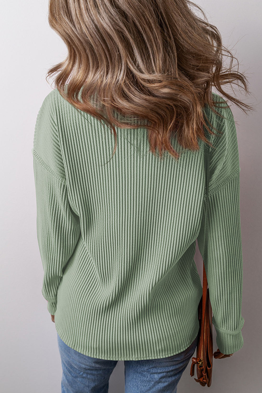 Solid Color Corded Drop Shoulder Long Sleeve Top