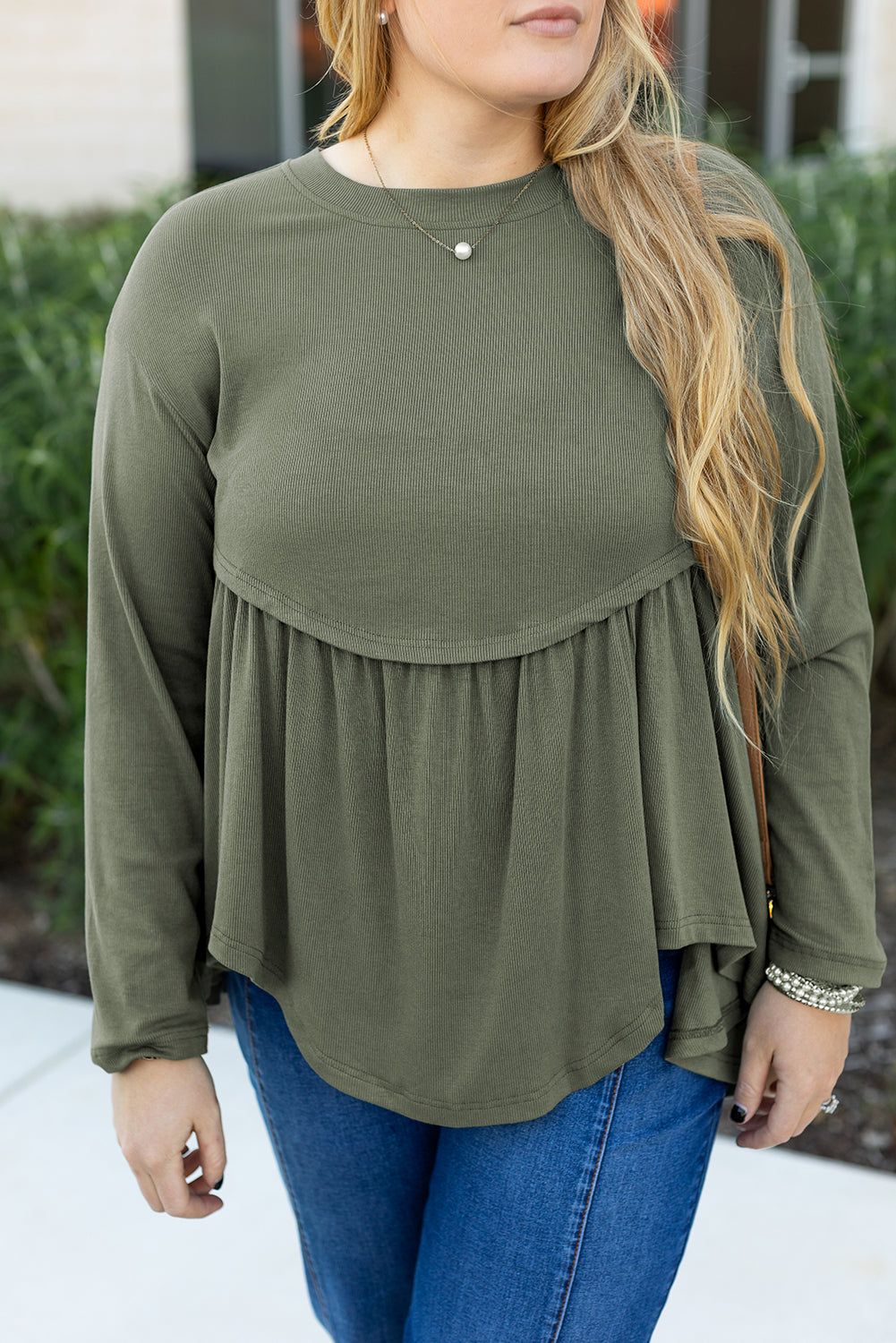 Plus Size Thermal Knitted Babydoll Flare Top