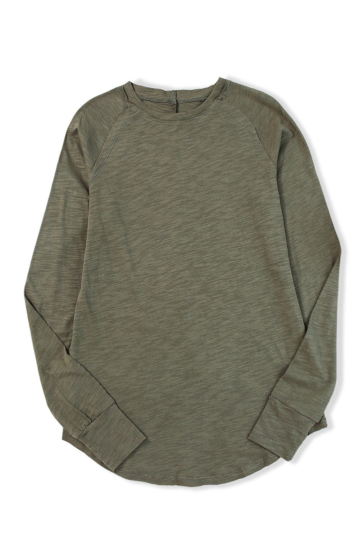 Solid Crew Neck Long Sleeve Top