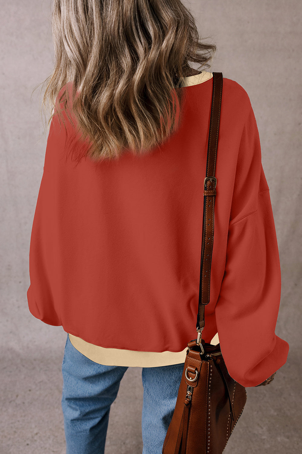 Color Block Patch Drop Shoulder Oversized Sweatshirt