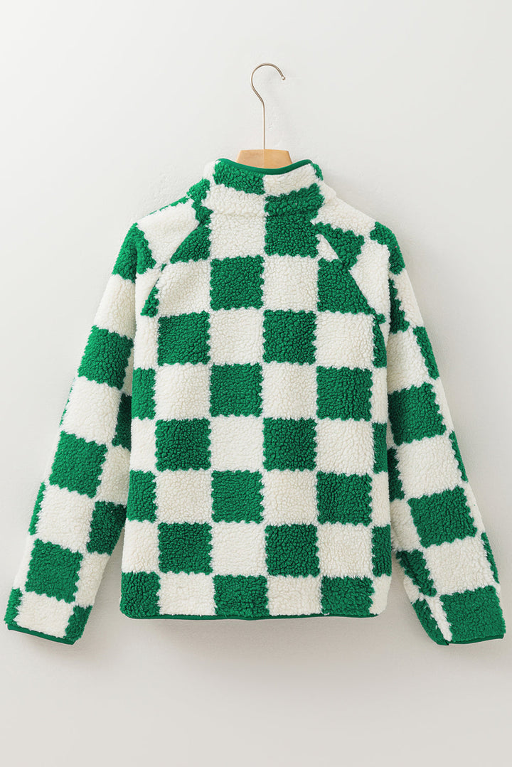 Checked Snap Button Sherpa Jacket