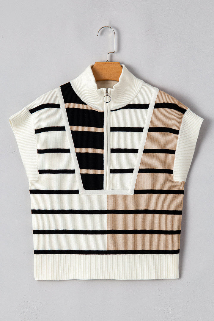 Colorblock Quarter Zip Collar Sweater Vest