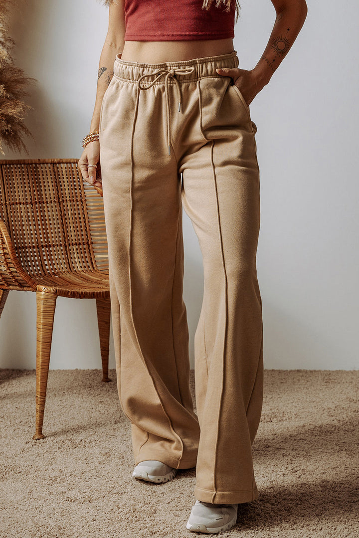 Exposed Seam Drawstring High Waist Wide Leg Pants