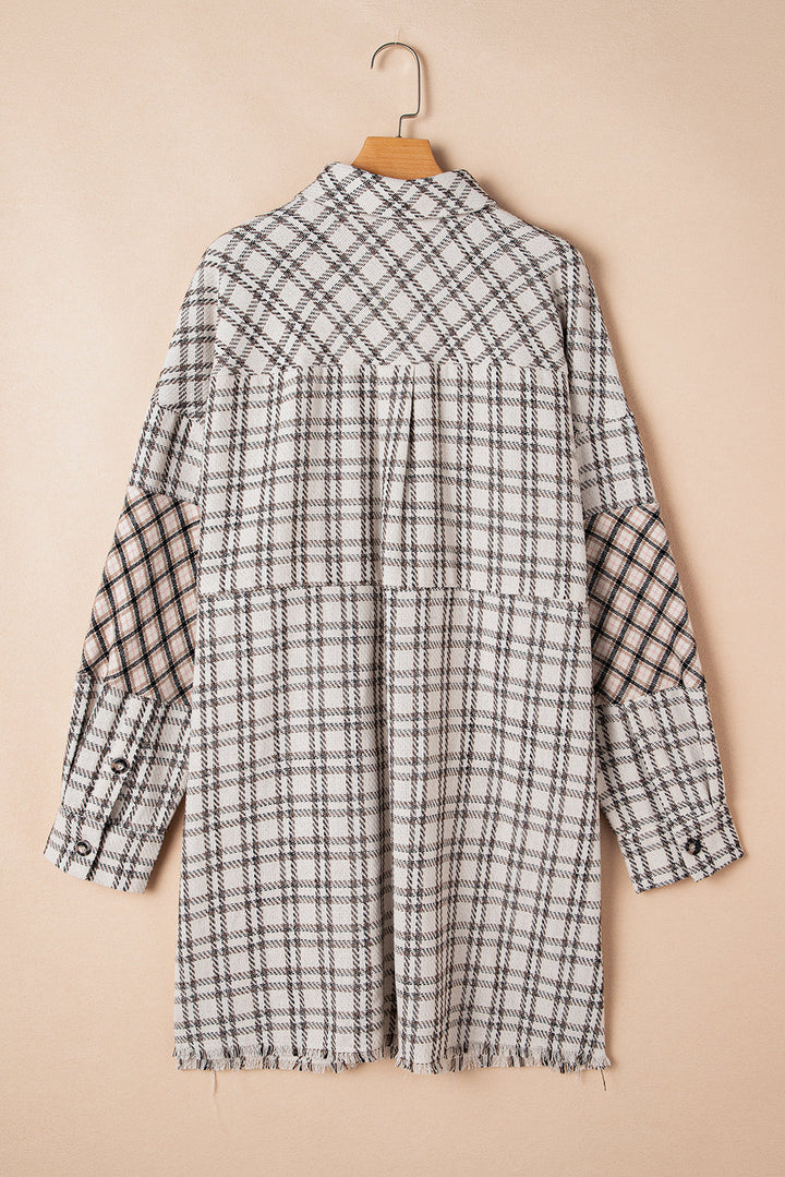 Plus Size Plaid Buttoned Raw Hem Tunic Shirt Dress