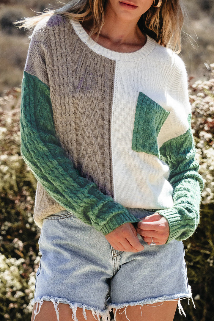 Colorblock Patched Pocket Drop Shoulder Sweater