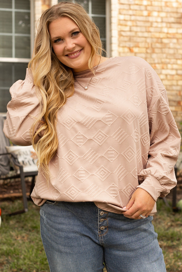 Plus Size Textured Drop Shoulder Crew Neck Sweatshirt