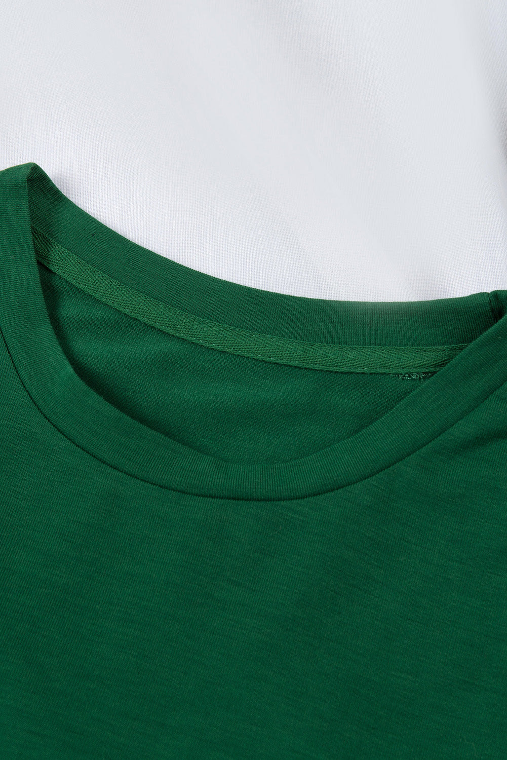 Green Solid Color Crew Neck Tee