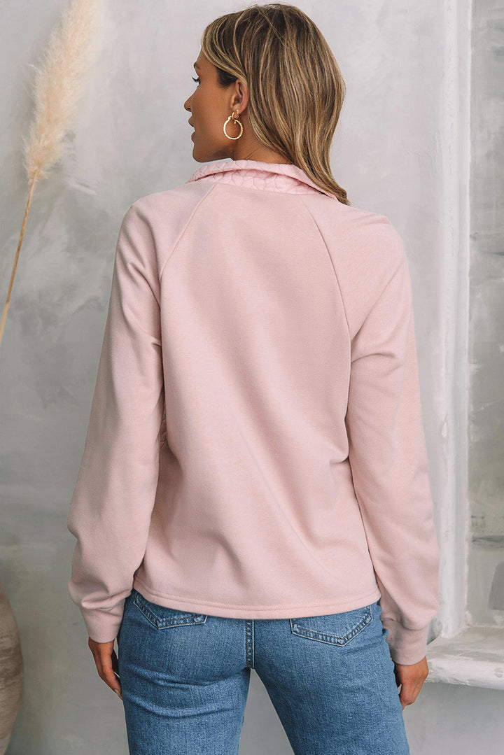 Textured Quarter Zip Raglan Sleeve Sweatshirt