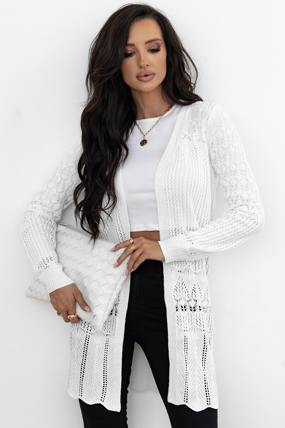 Crochet Hollow Out Open Front Cardigan