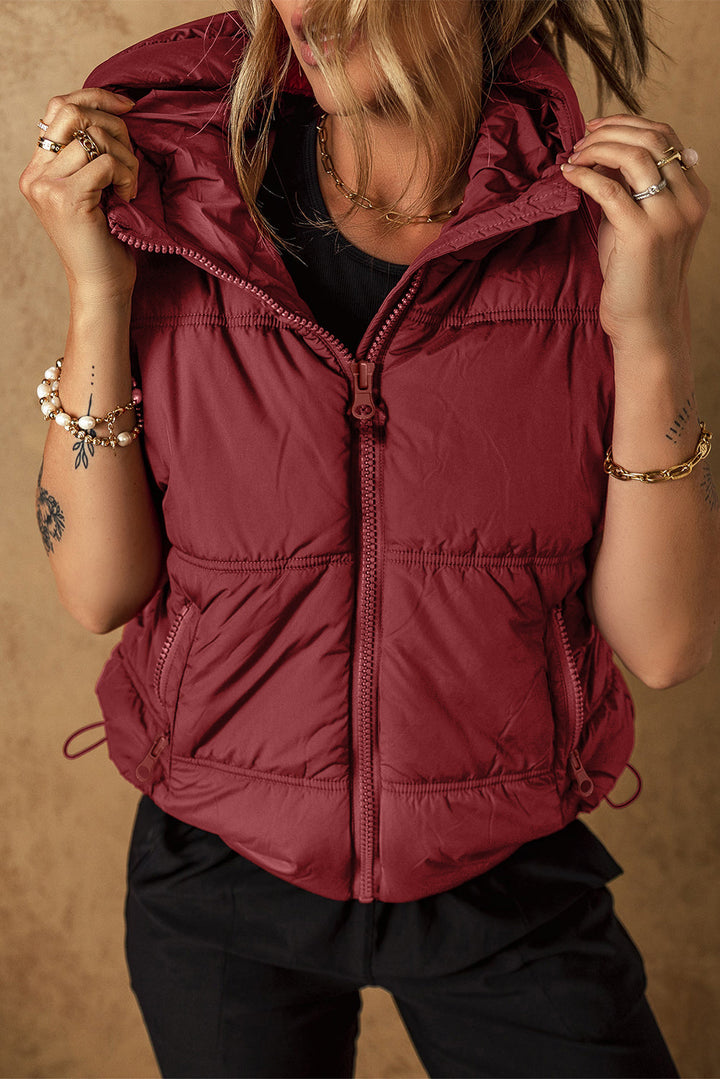 Zip-up Side Pockets Hooded Puffer Vest