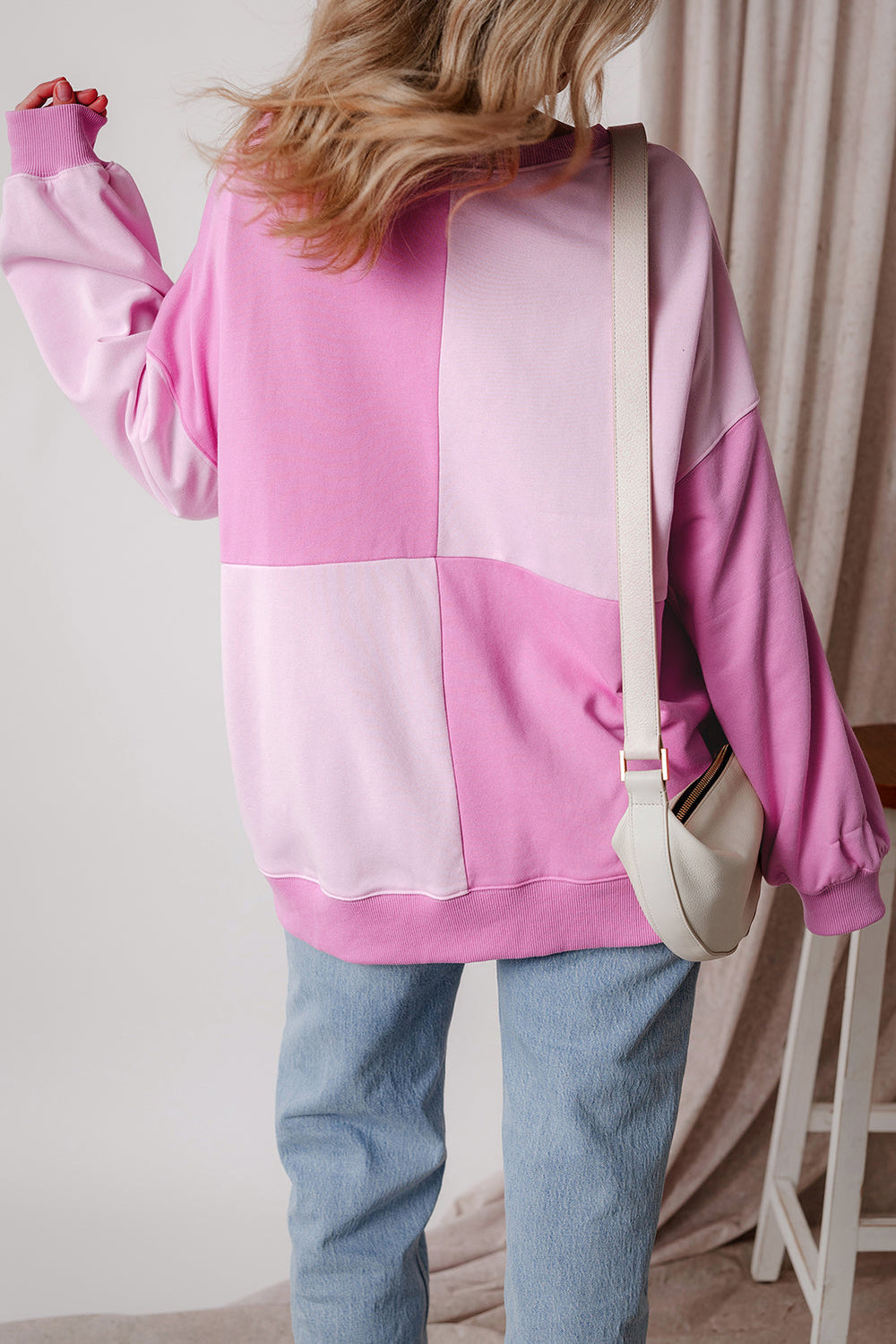 Colorblock Henley High Low Oversize Sweatshirt