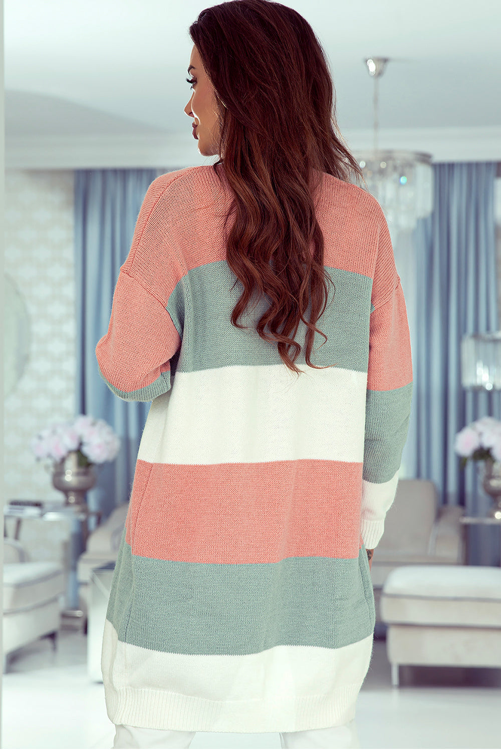 Colorblock Stripe Open-Front Cardigan