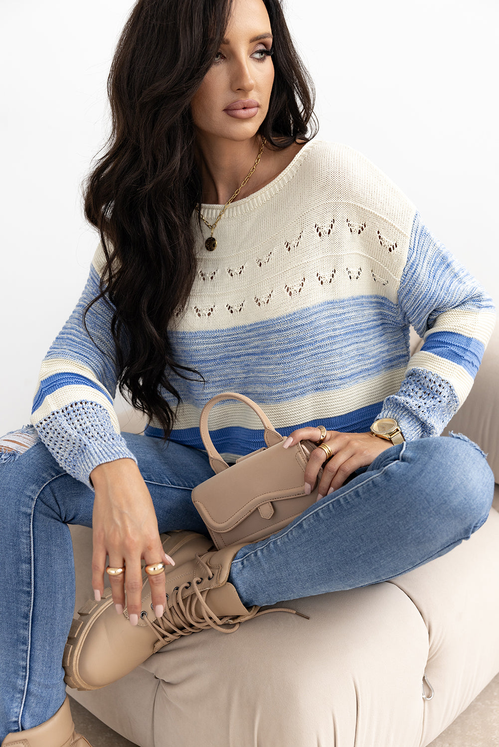 Open Stitch Puff Sleeve Sweater