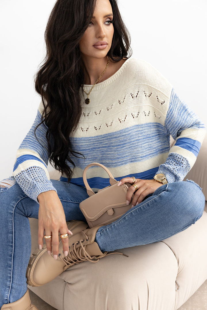 Open Stitch Puff Sleeve Sweater