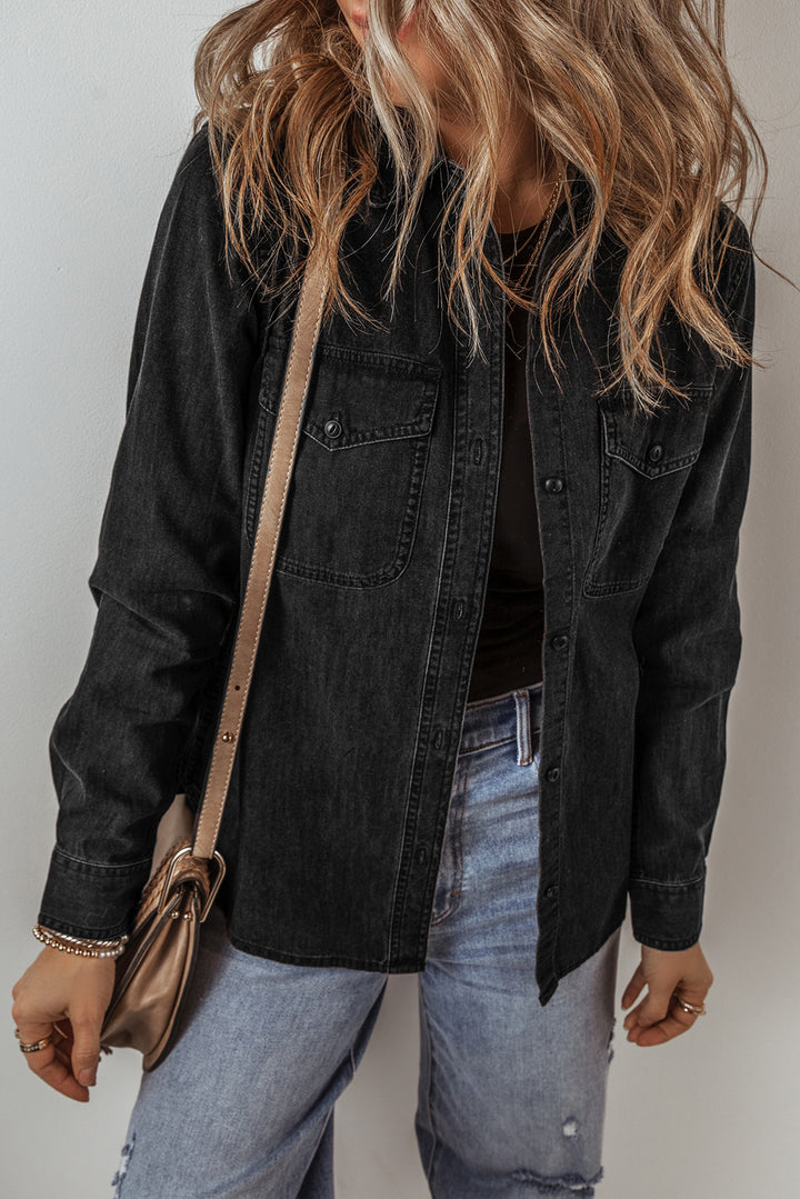 Flap Pocket Buttons Collared Jean Jacket