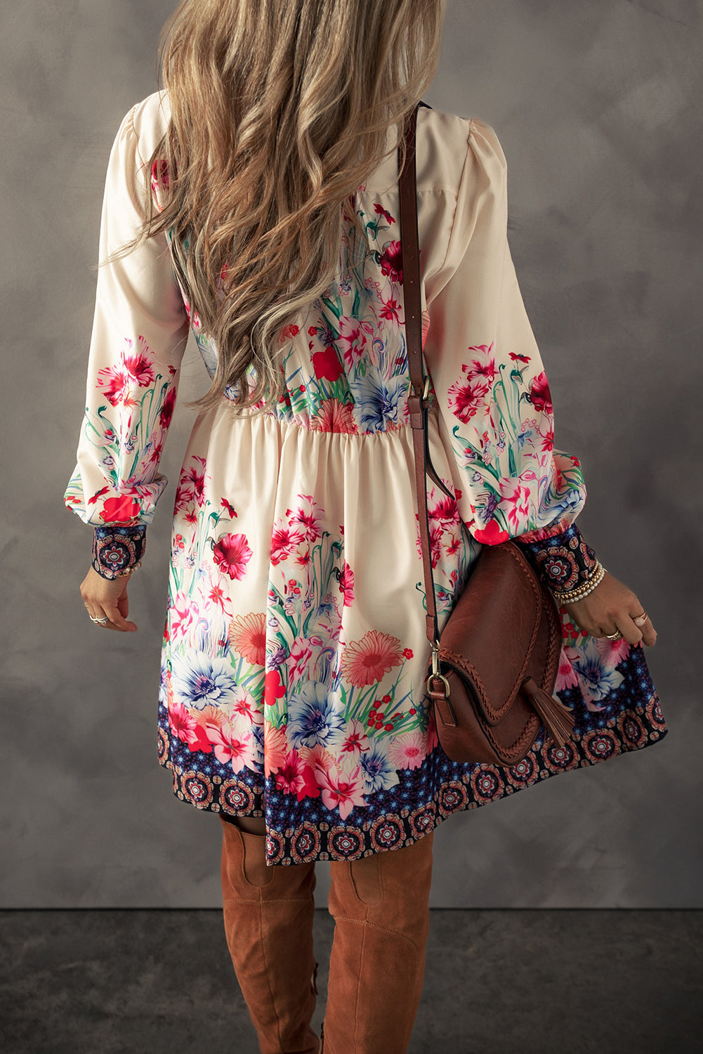 Floral Print Buttoned High Waist Shirt Mini Dress