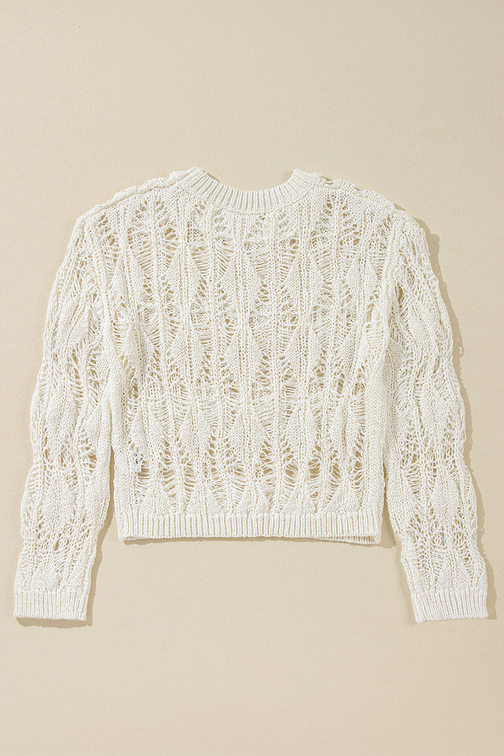 Cut Out Crochet Crew Neck Loose Fit Sweater