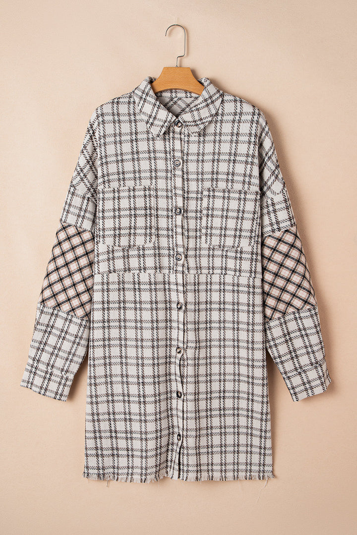 Plus Size Plaid Buttoned Raw Hem Tunic Shirt Dress