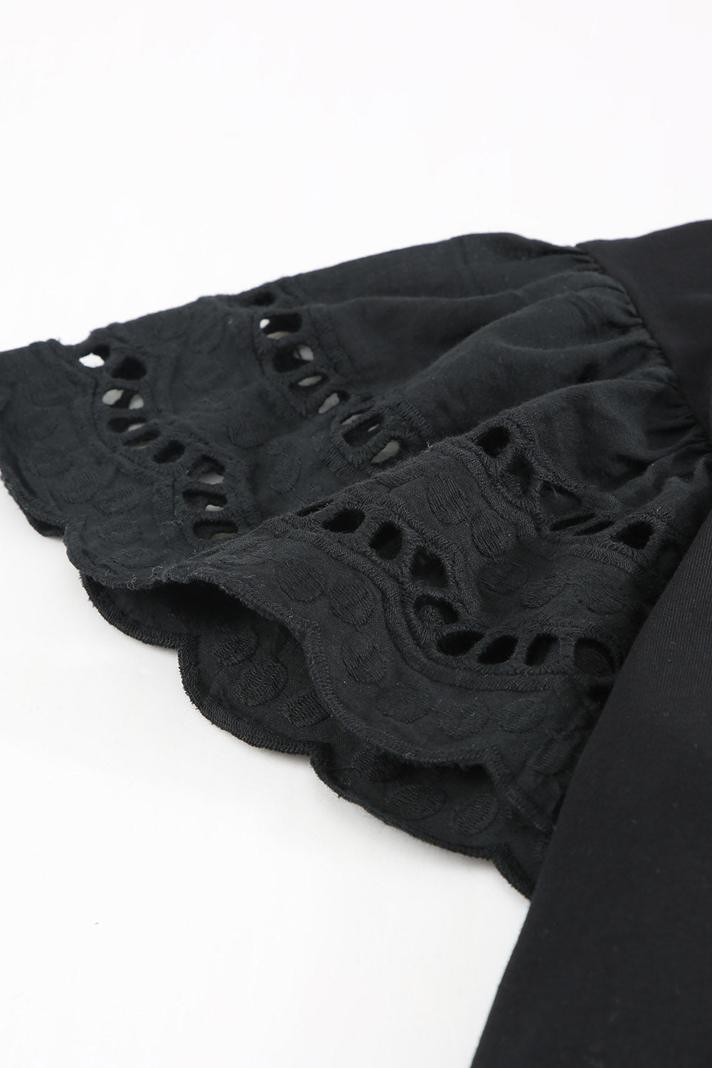 Black Hollow Out Ruffle Sleeve T-shirt