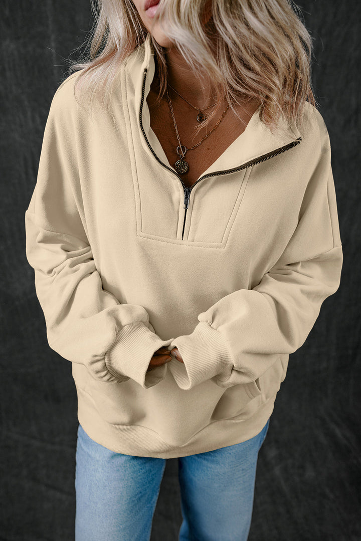 Zip-up Stand Neck Kangaroo Pocket Sweatshirt