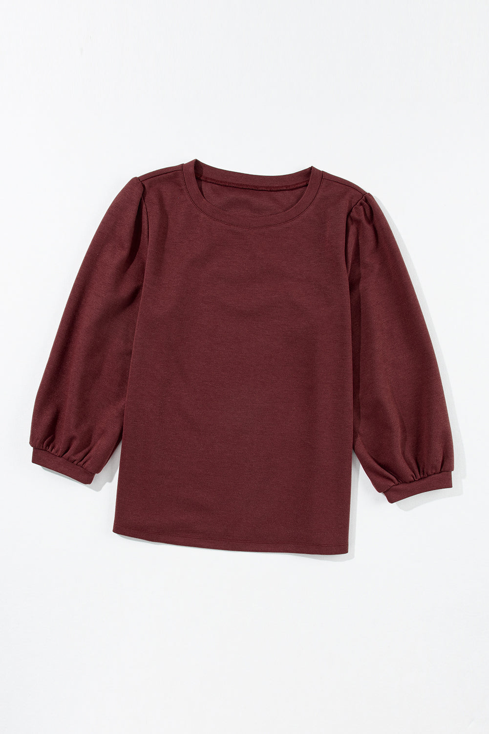 Solid Color 3/4 Sleeve Round Neck Top