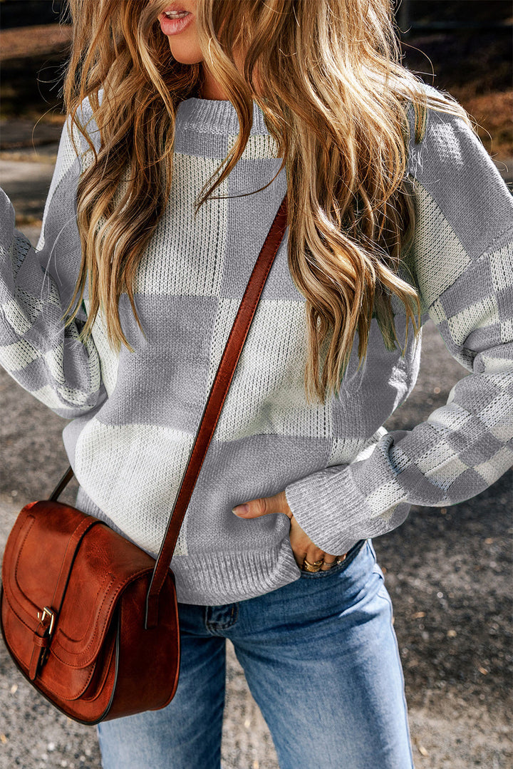 Checkered Print Drop Shoulder Sweater