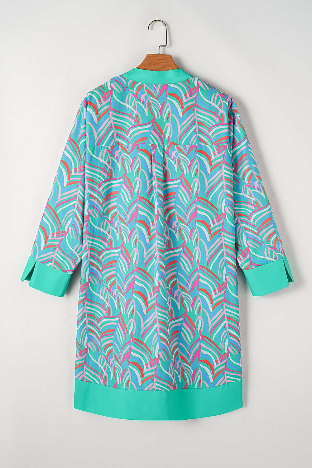 Plus Size Palm Pattern Long Sleeve Shift Dress