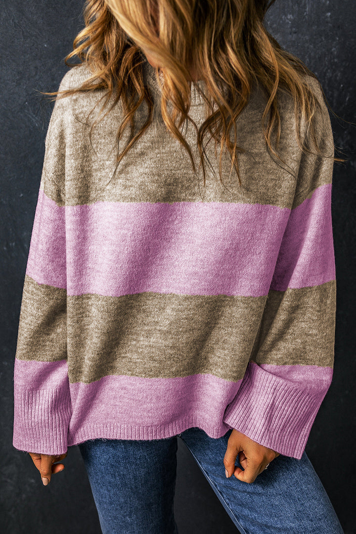 Crew Neck Wide Sleeve Colorblock Sweater