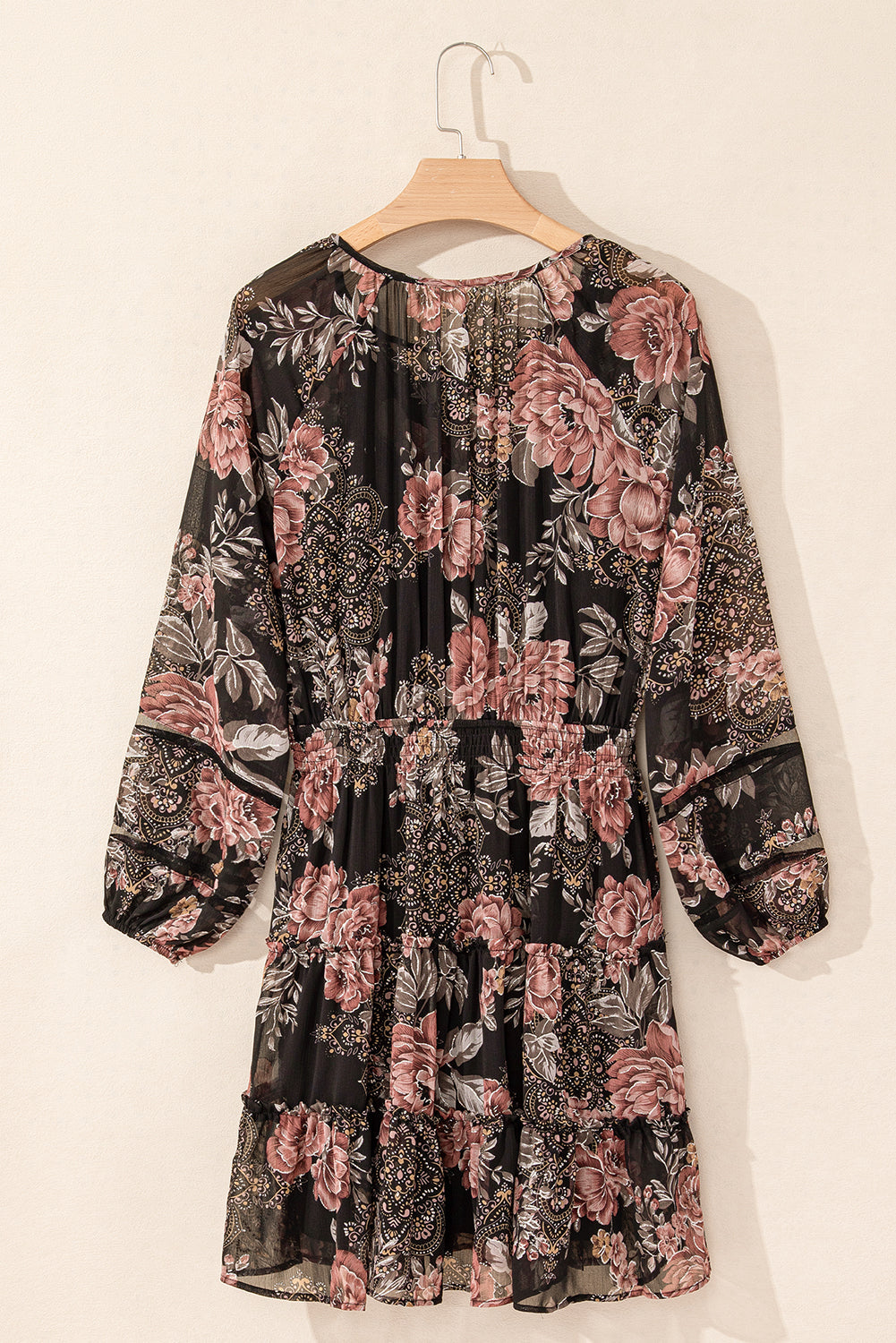 Vintage Floral Puff Sleeve V Neck Smock Waist Dress