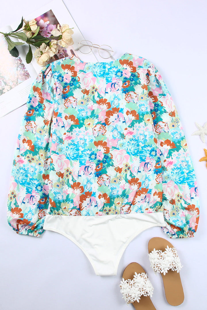 Floral Print Wrap Long Sleeve Bodysuit