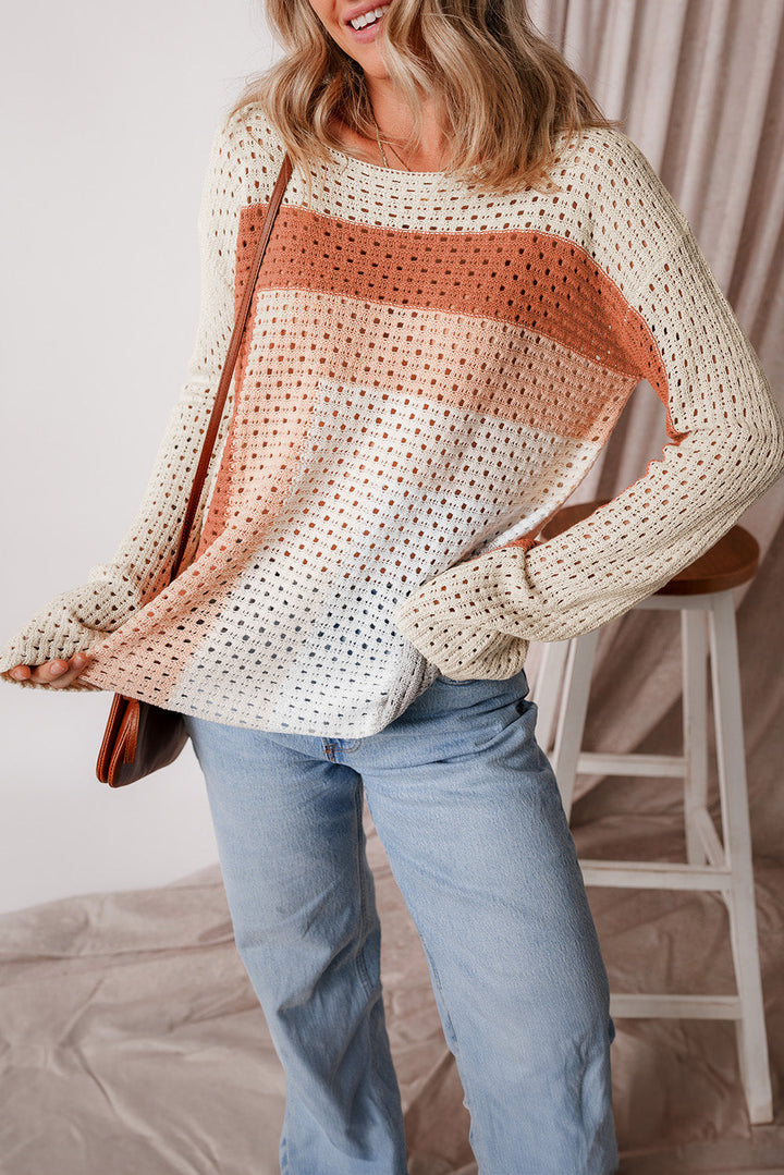 Pointelle Knit Colorblock Baggy Sweater