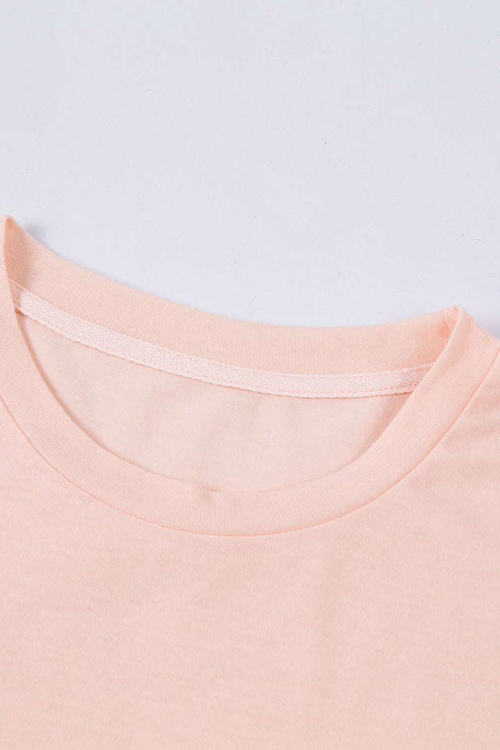 Pink Solid Color Crew Neck Tee