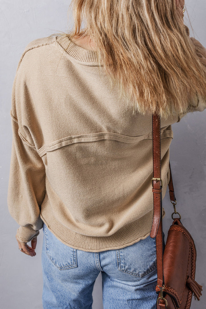 Raw Edge Patch Pocket Exposed Seam Loose Sweater